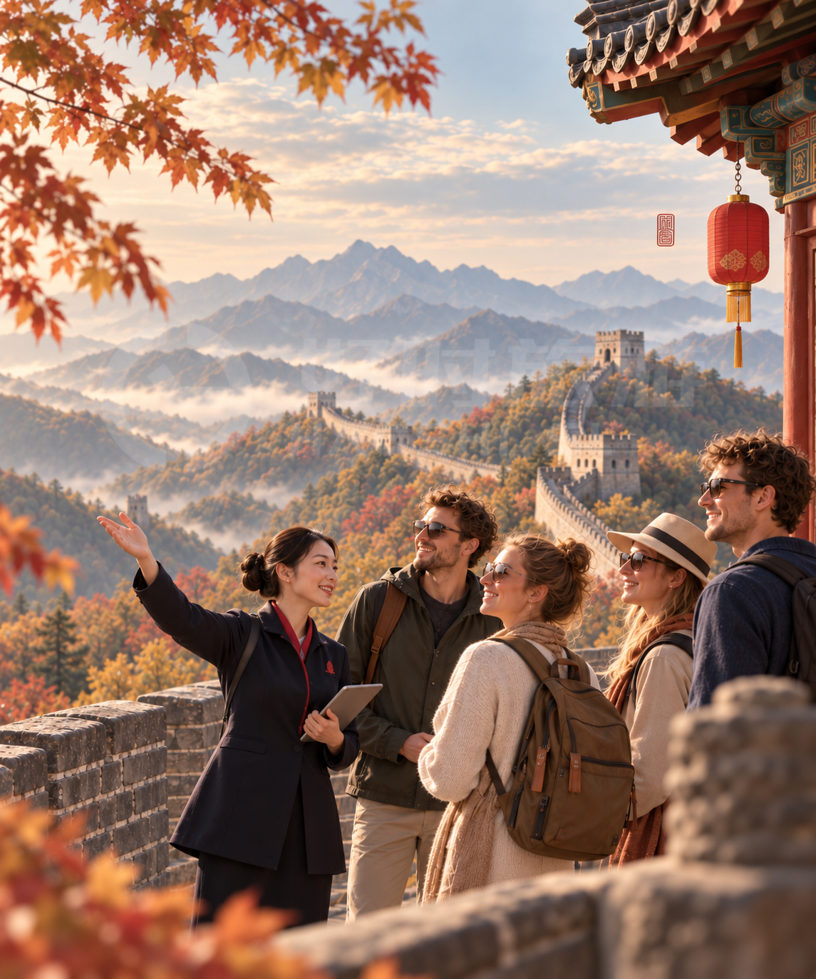 International travelers exploring the Great Wall of China on a cultural journey