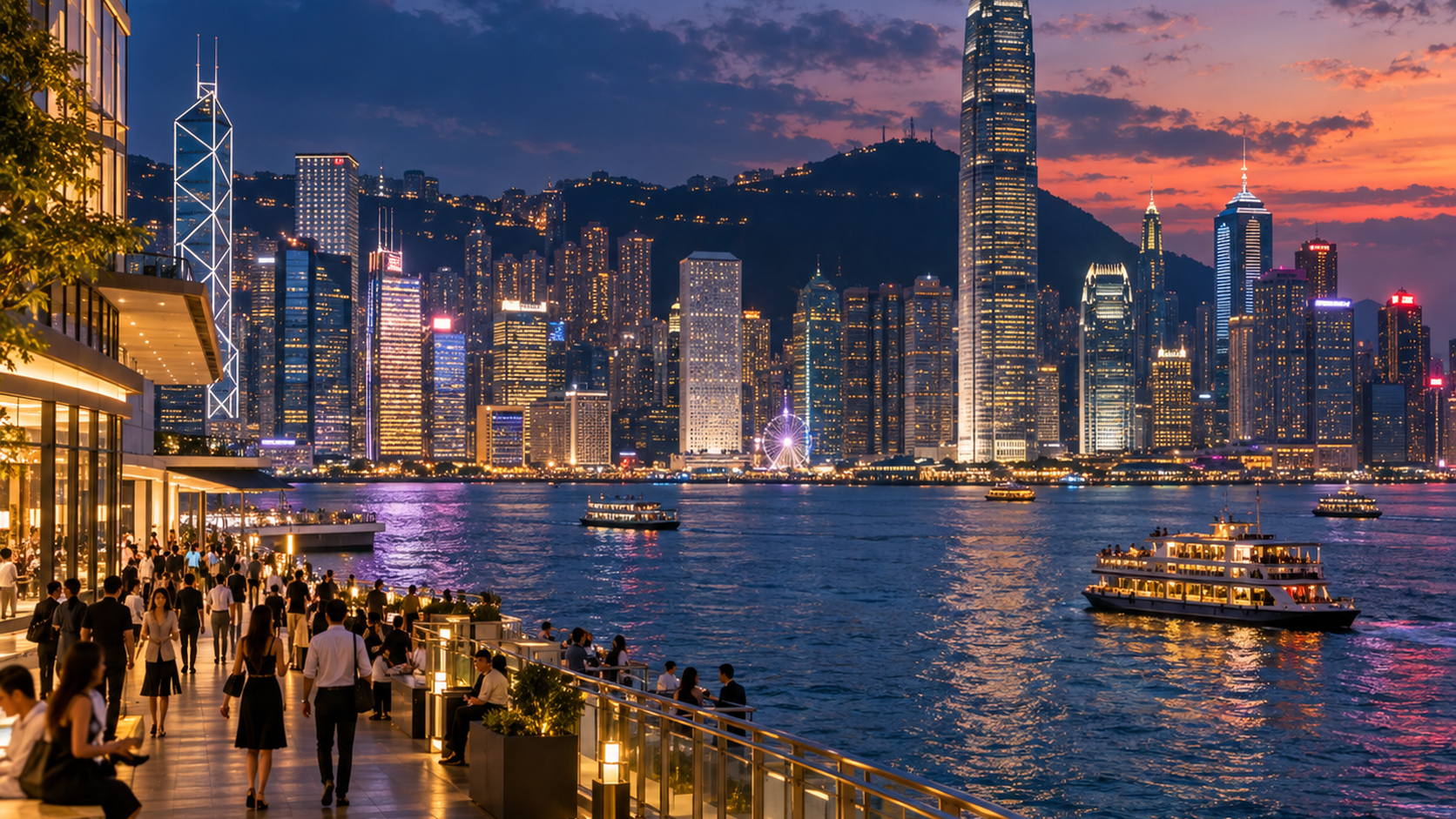 A vibrant skyline scene representing Shanghai, Shenzhen and Hong Kong, featuring illuminated skyscrapers, waterfront city views and a dynamic modern urban atmosphere.