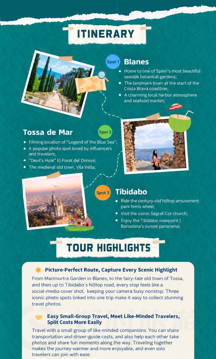 Tour highlights of Tossa de Mar and Tibidabo on the Barcelona day trip