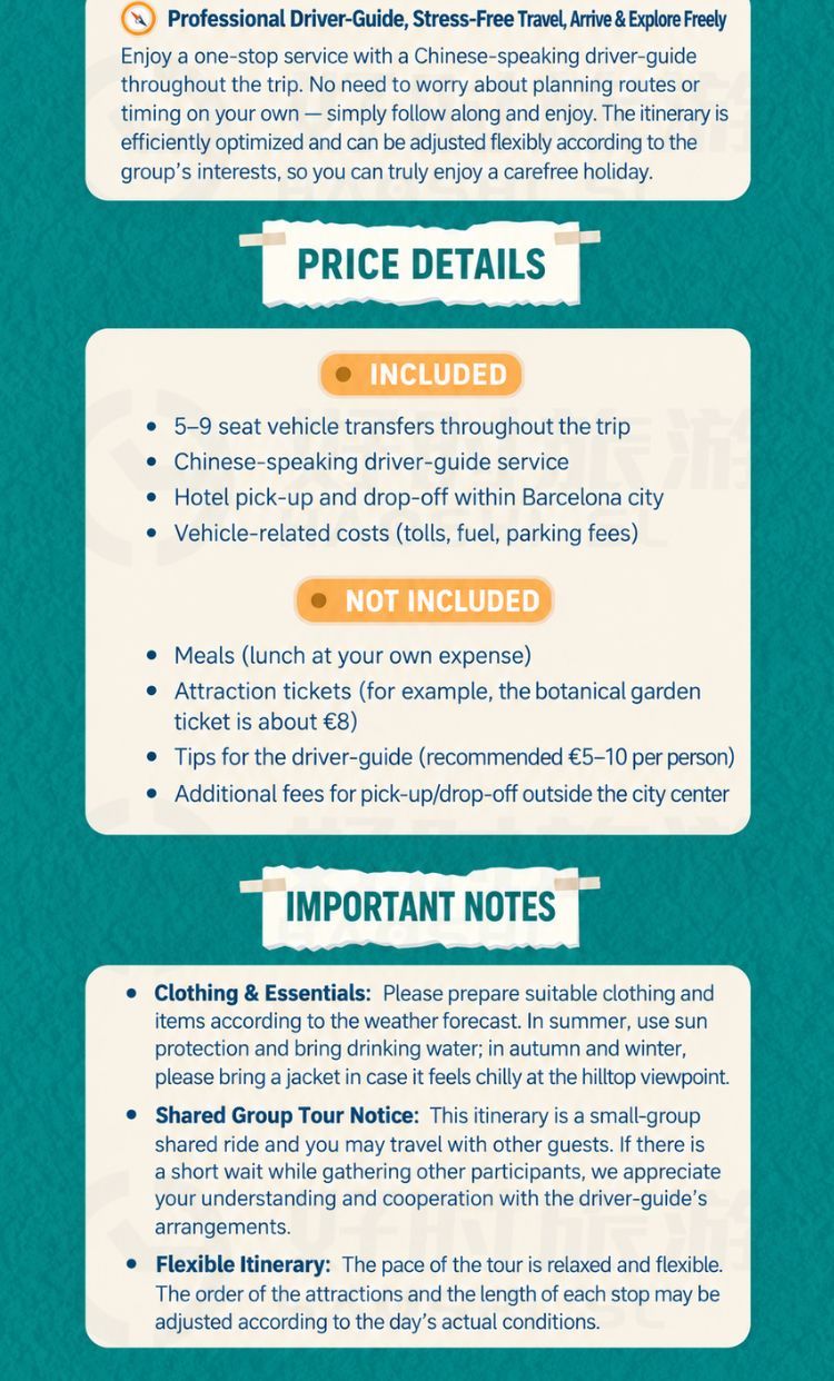 Important Notes Important booking and travel information for the Barcelona day trip