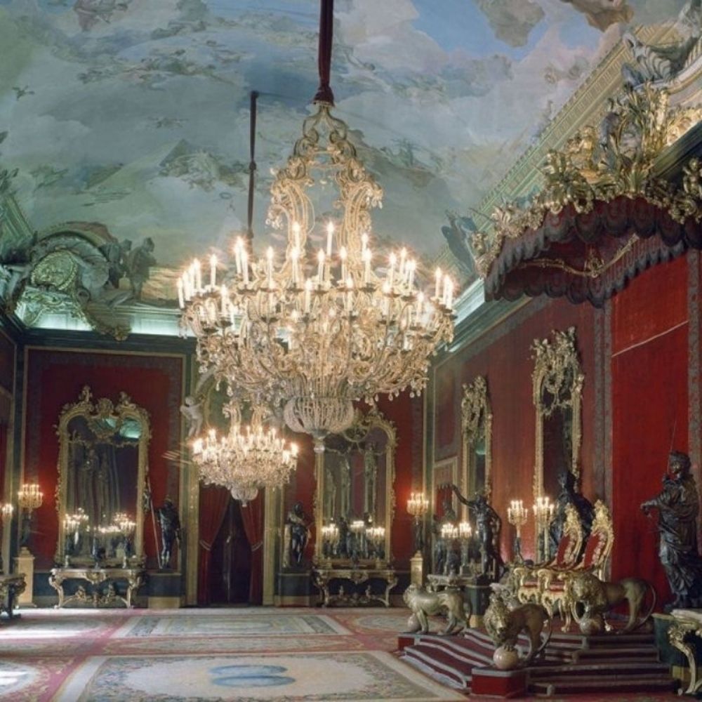 Historic royal interior with chandelier inside the Royal Palace of Madrid