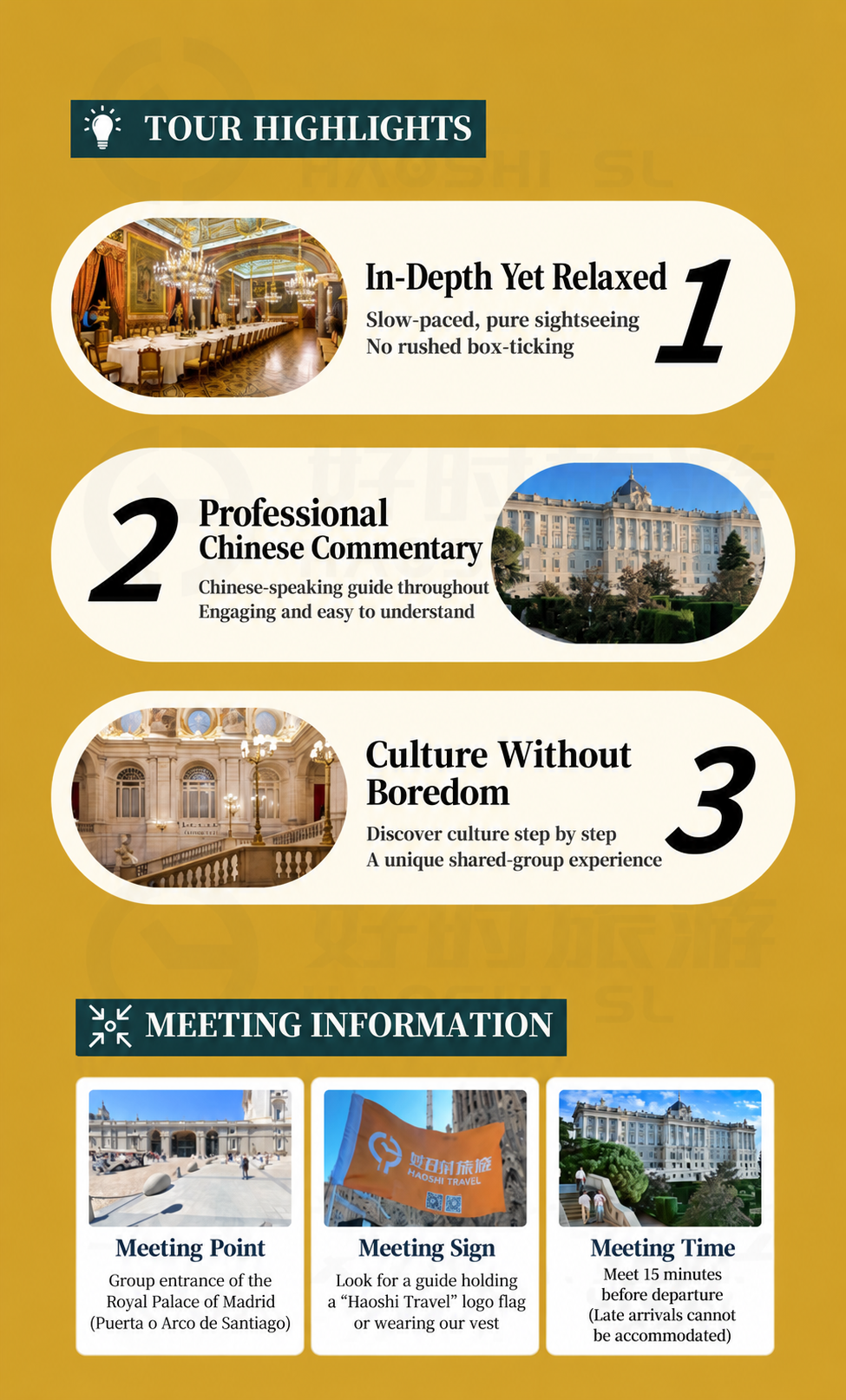 Meeting point information for the Royal Palace of Madrid Chinese guided tour