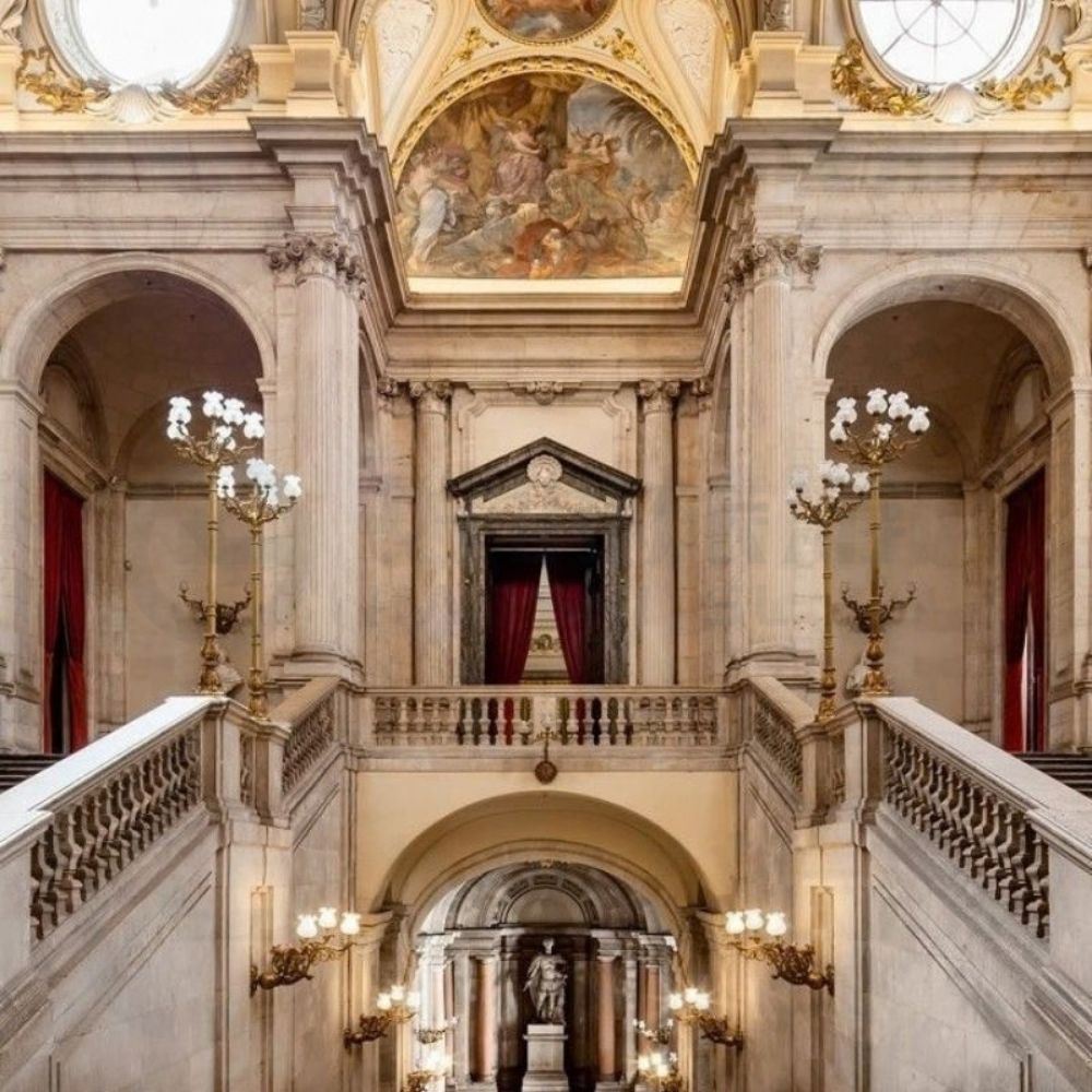 Elegant interior halls and architecture of the Royal Palace of Madrid