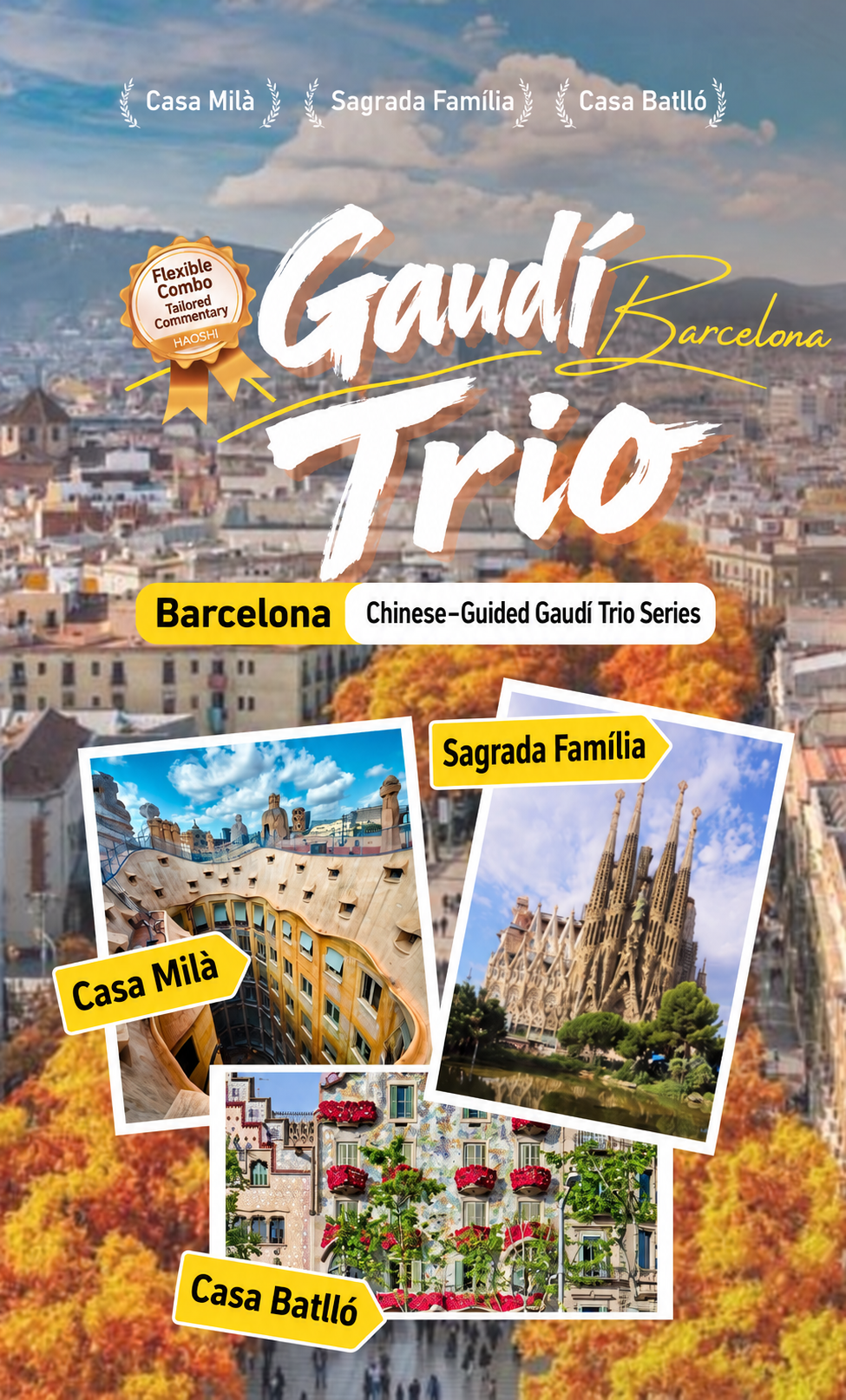 Gaudí Three Masterpieces Chinese guided tour in Barcelona with entry tickets