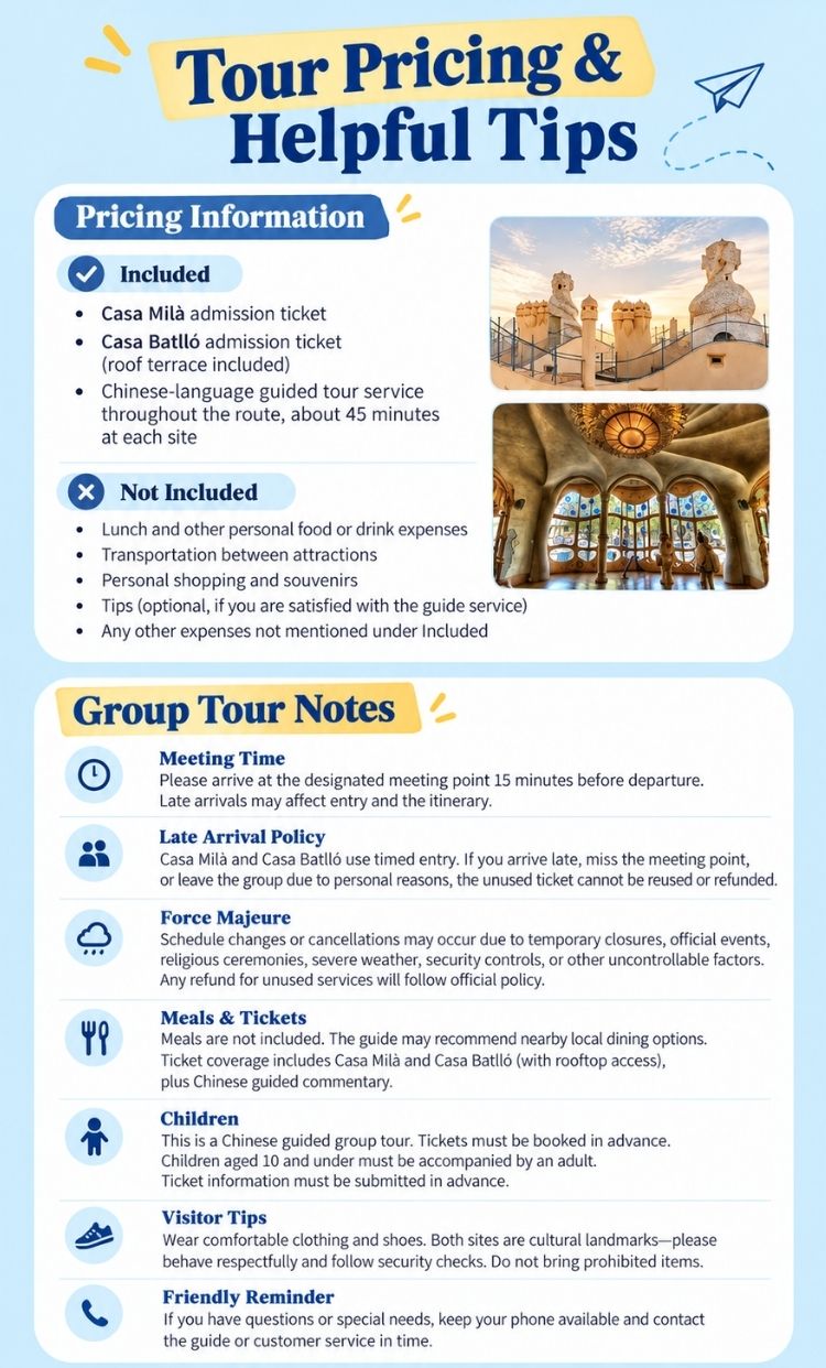 Casa Milà and Casa Batlló Booking and Cancellation Information