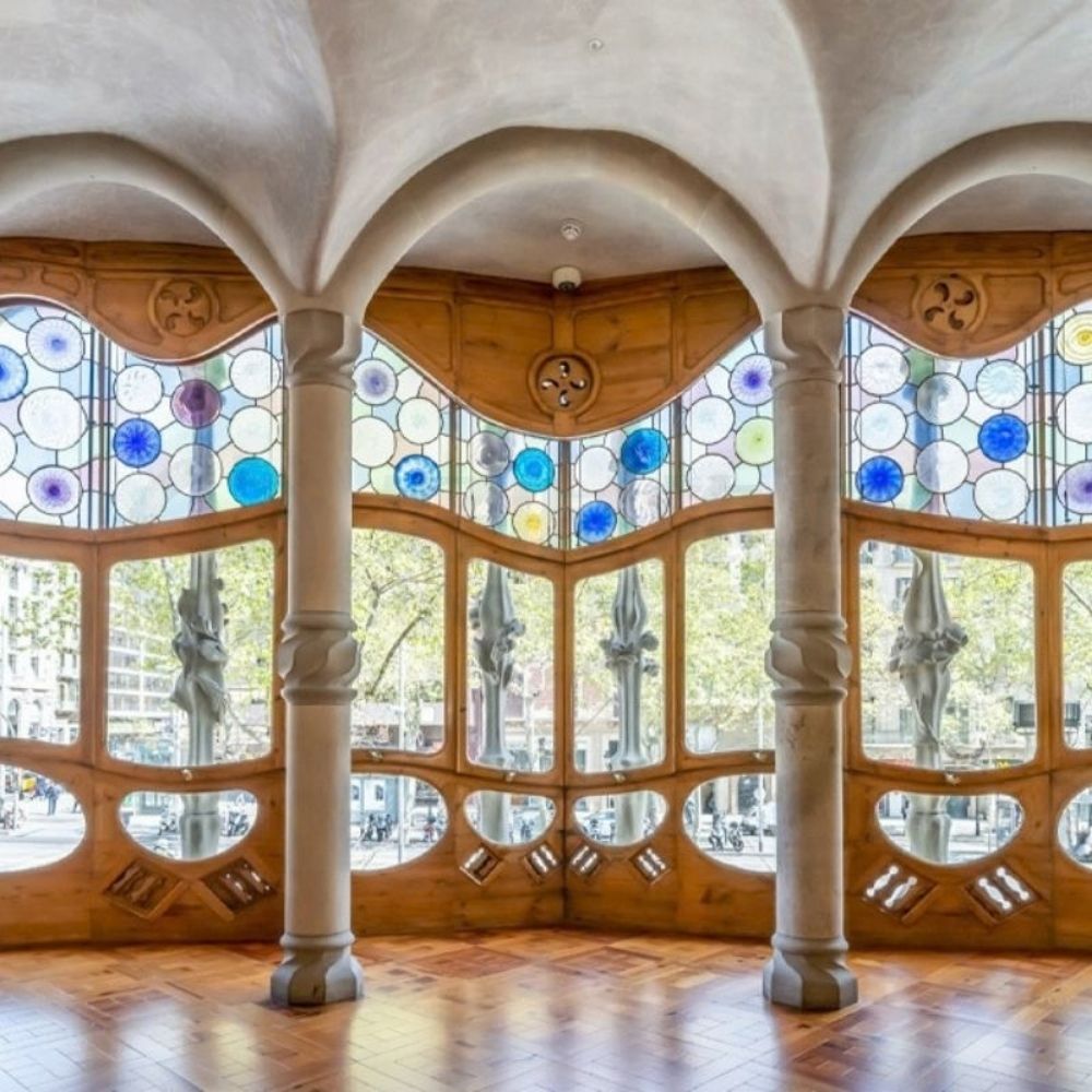 Gaudí-designed interior and windows inside Casa Batlló in Barcelona
