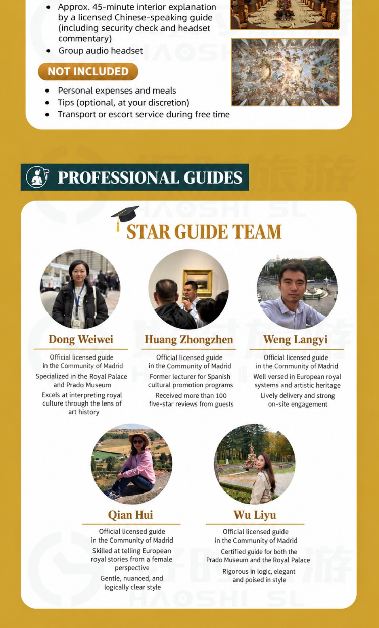 Professional Chinese-speaking guide team for the Royal Palace of Madrid tour